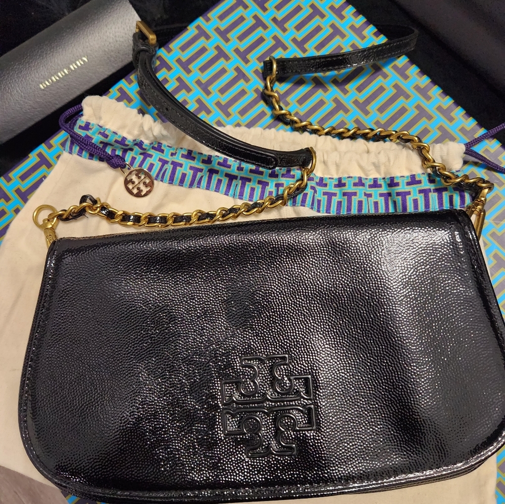 Tory Burch Black patent leather clutch/cross body bag